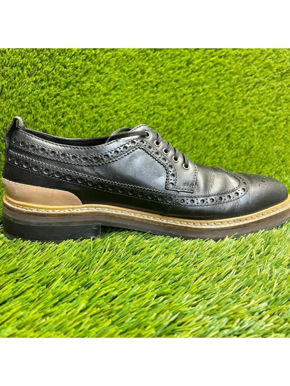 Cole Haan Davidson Grand Mens Size 8 Black Casual Leather Wingtip Oxford Shoes